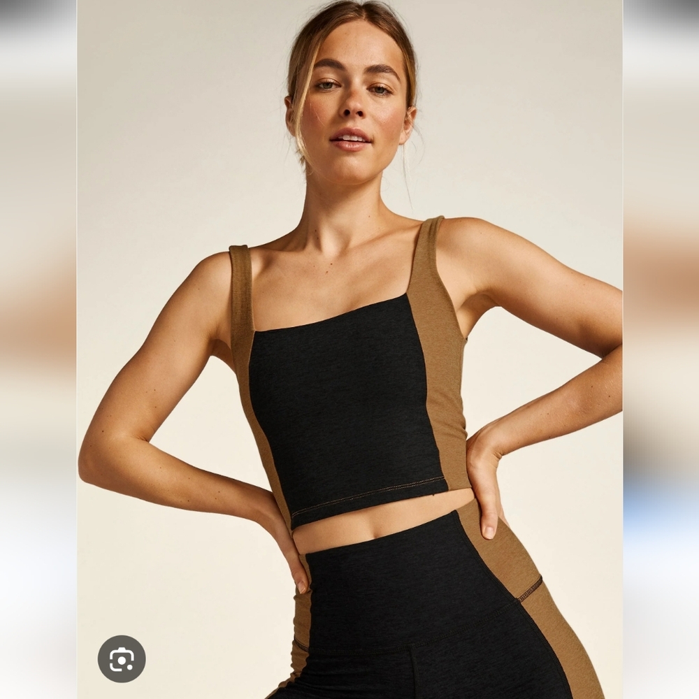 Beyond Yoga Black and Brown Colorblock Crop Tank